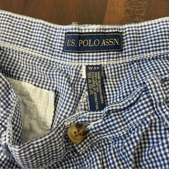 U.S. Polo Assn. Blue And White Checkered Plaid Shorts Men’s Size 34 Prep Dressy - Picture 3 of 7